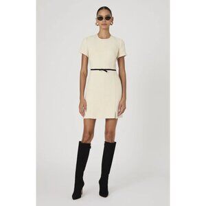 FRENCH CONNECTION Velvet Bow Short Sleeve Bouclé Minidress in Cream/ Black